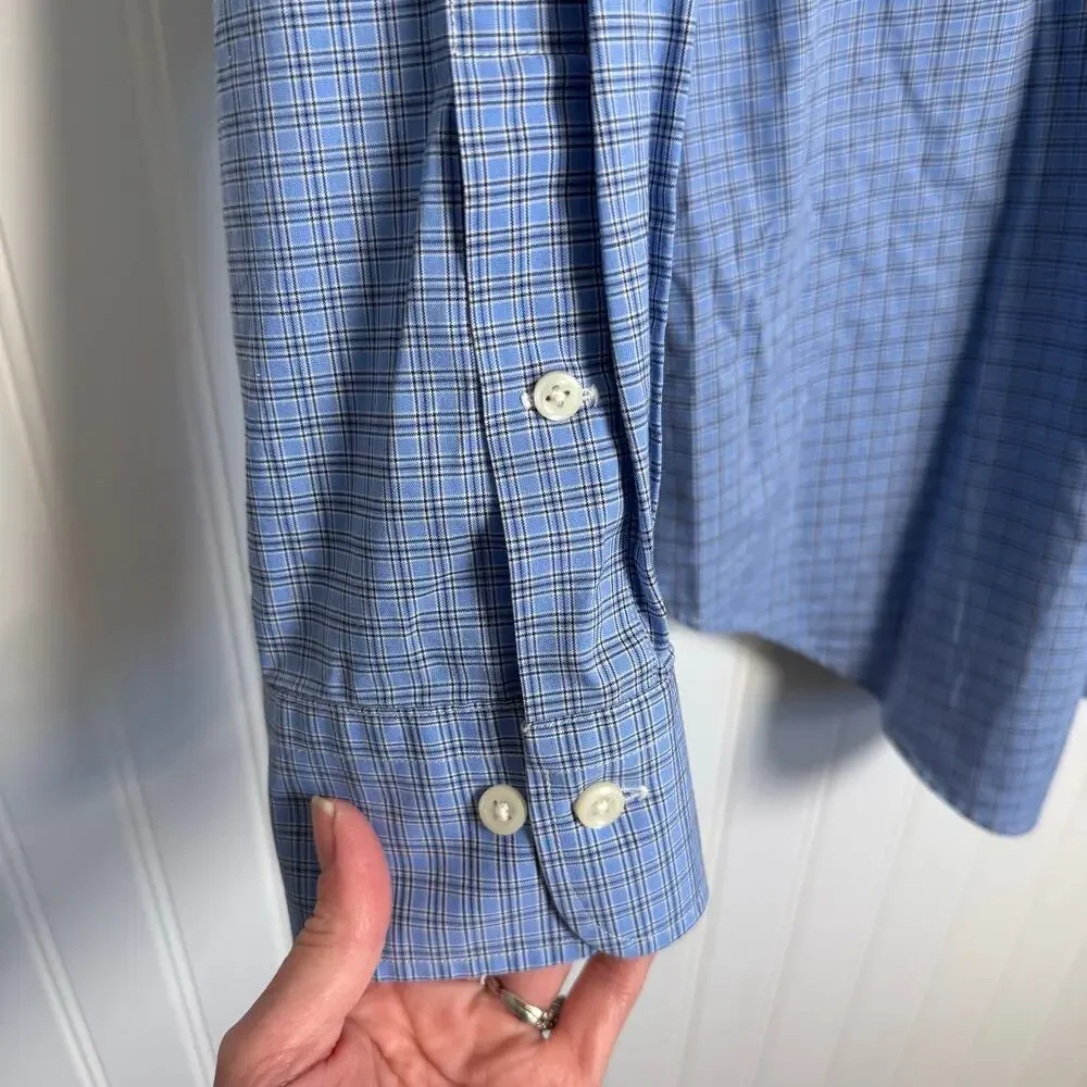 Lauren Ralph Lauren Mens Blue Checkered Button Down Long Sleeve 100% Cotton 16.5 - Picture 2 of 9